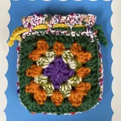 ハンドメイド　グラニースクエア巾着袋