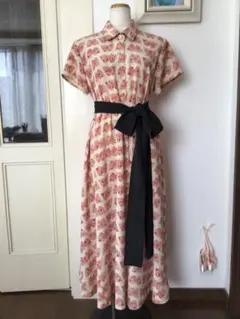 着物リメイクワンピース♪42 ♪総絞り♪139cm ♪袋帯サッシュベルト 