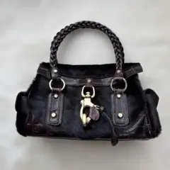 Francesco Biasia ハンドバッグ 毛皮　クロコダイル　レザー