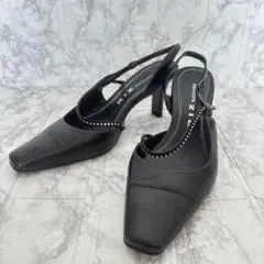 【美品】Riz RAFFINEE 本革 パンプス ストラップ ブラック 23EE