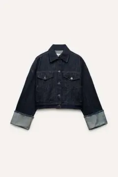 ZARA ダークデニム クロップドジャケット　ロールアップスリーブ Mサイズ