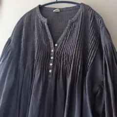 最終価格08Mab リネン100%コットン ピンタック ワンピース グレー