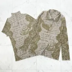 美品 PLEATS PLEASE アンサンブル レシピ柄 総柄 長袖カーディガン