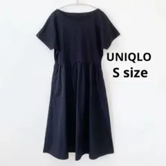 UNIQLO フレアワンピース 黒 S 半袖 ロング ◇美シルエット