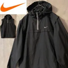 NIKEナイキナイロントラックジャケットハーフジッププルオーバー黒ブラック白刺繍