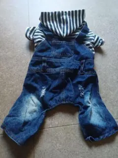 犬服 ストライプ柄デニムオーバーオール