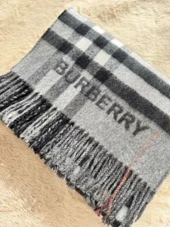 ・現行ロゴBURBERRY チェック柄マフラー グレー系