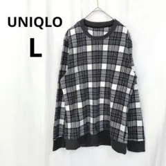 ユニクロ▶チェック柄フリーストップス L 白×グレー 秋冬 定番