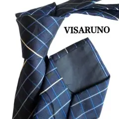 訳あり　VISARUNO ネクタイ ネイビー 白　青　チェック柄　ダイヤモンド柄のサムネイル