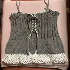 グレー ニット春夏　ビスチェ　レイヤードスカート