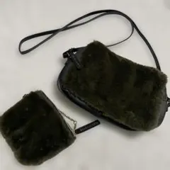 BEAMS LIGHTS オリーブグリーン ファーショルダーバッグ・ポーチ付き