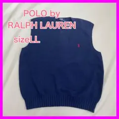 ポロバイラルフローレン コットン ニット ベスト 紺色 ネイビー Vネック