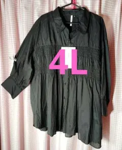 4L　バニラスタジオ　フロントシャーリングシャツ　黒