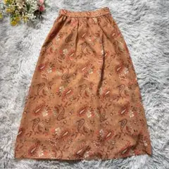 シンプリシテェ　ペイズリー花柄スカート　【F】ブラウン　ロング　フレア　ギャザー