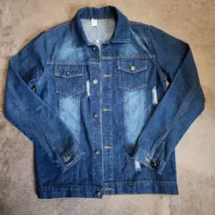 ダークブルー　ダメージ加工デニムジャケット
