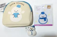 キャンドゥ ポーチ 雪だるま スノーマン スノーコア柄 ワッペン 箸置き 青