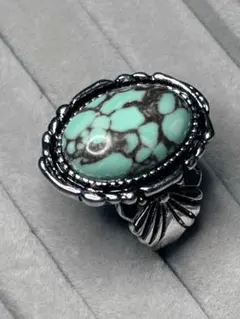 USA製 ヴィンテージ ターコイズ風 リング 昭和レトロ silverメッキ