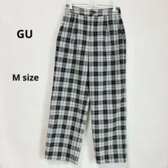 GU ジーユー　チェックストレートパンツ　M ブラック　カジュアル