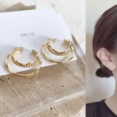 3連フープ イヤーカフ♡イヤリング ゴールド つぶつぶ シンプル 韓国