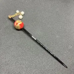 かんざし 揺れるチャーム付き 和装小物　玉かんざし　朱塗り