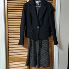 ブラックドット柄ワンピースジャケットスカート３点セット　L
