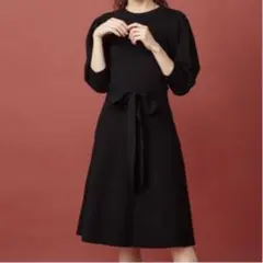 MIIA新品タグ付き パフスリーブニットフレアワンピース ブラック