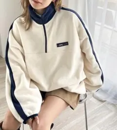 JAVAコラボ ラフでお洒落な大人の配色フリースハーフジッププルオーバー