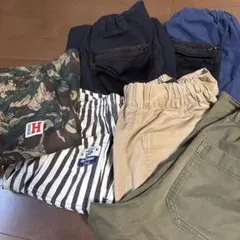 キッズ用ハーフパンツセット140（カーキ、迷彩、ボーダー、紺、黒）