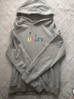 Stussy グレー パーカー カラフルロゴ