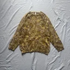 花柄総柄Lambswool angora混フリースセーターイエロー昭和レトロ派手