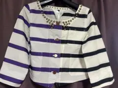ストライプ ノーカラージャケット スタッズ付き