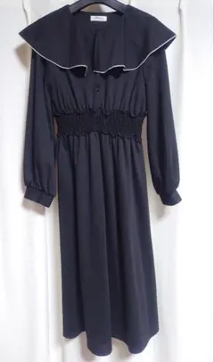 Hudson honey 黒 フリル襟 ワンピース M