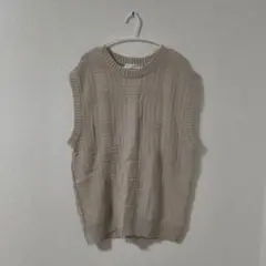 Ikka　ニットベスト　メンズ　ベージュ　厚手　Lサイズ　おしゃれ　シンプル