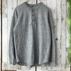 ☆ユニクロ☆良品☆ワッフルヘンリーネックTシャツ カットソー M グレー 長袖