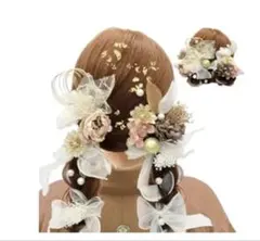 【着物・和装】リボン&ドライフラワーヘアセット髪飾り