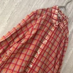 ヴィンテージ ブラウス チェック ガーリー シアー レトロ ピンク オレンジ