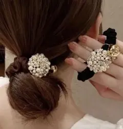 パール装飾付きシュシュ2個セット