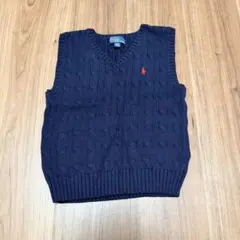 ネイビー ケーブルニット Vネックベスト