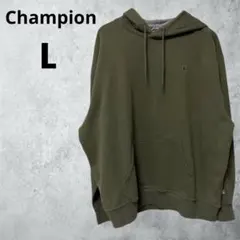 雰囲気◎チャンピオン パーカー カーキ フェード ワンポイントロゴ 刺繍