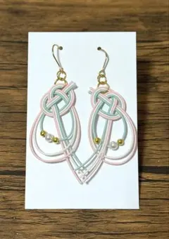 あわじ結びアレンジ　パール　水引ピアス　ひな祭りカラー　no.9