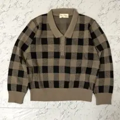 90s バッファローチェック　ポロニット セーター アメカジ レトロ古着 短丈