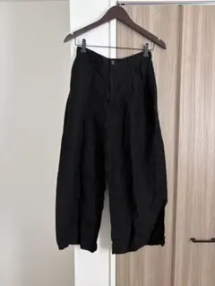 【 GU】麻ガウチョパンツ　黒　L
