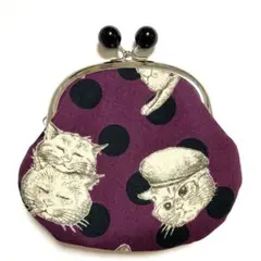 ハンドメイド　がま口小銭入れ　ワインレッド色①