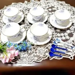 HOYA ボーンチャイナ 花柄カップ5個セットとおまけ陶器スプーン5個