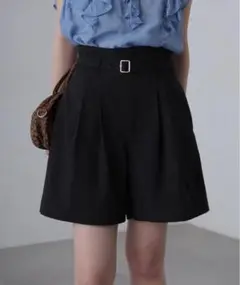 FREE'S MART ベルト付きダブルタックショートパンツ(ブラック・S)