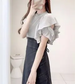 mily bilet ダブルフリル 袖チェック ワンピース