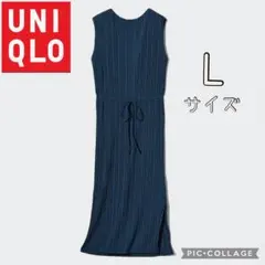 【UNIQLO・美品】プリーツワンピース/ノースリーブ/ネイビー/Lサイズ