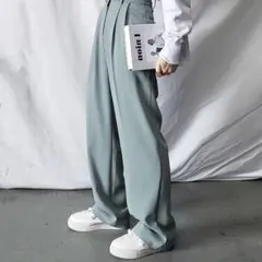 太ベルトハイウエストカラータックススラックス　Lサイズ