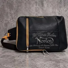 Norton ノートン ボディバッグ ショルダーバッグ ロゴ刺繍 バイカー 黒