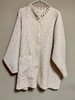 ノーカラージャケット ベージュ フリルネック ヴィンテージ 古着 ジャガードのサムネイル